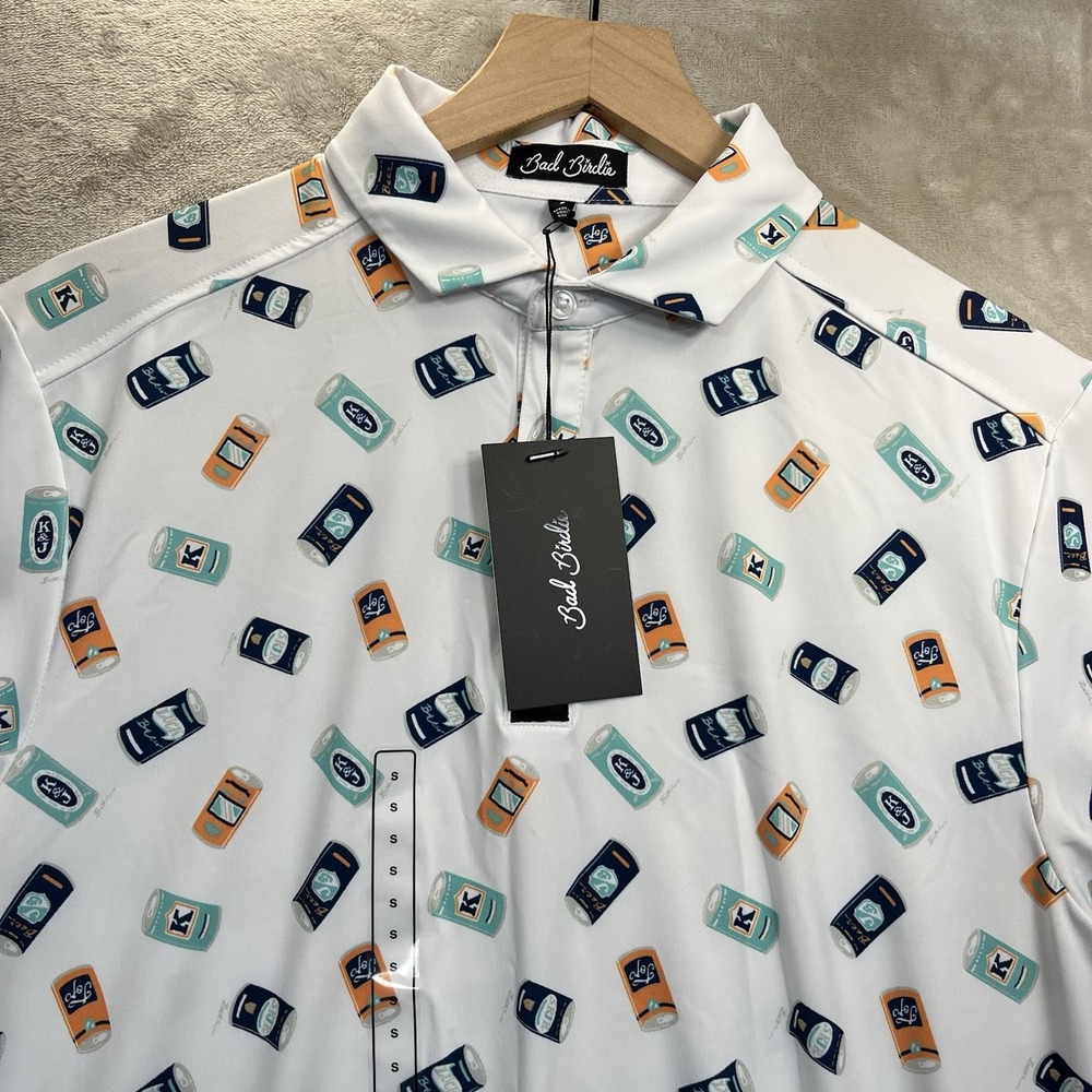 Bad Birdie Core Polo Shirt Men's Small Short Sleeve Golf Crushable Beer Cans